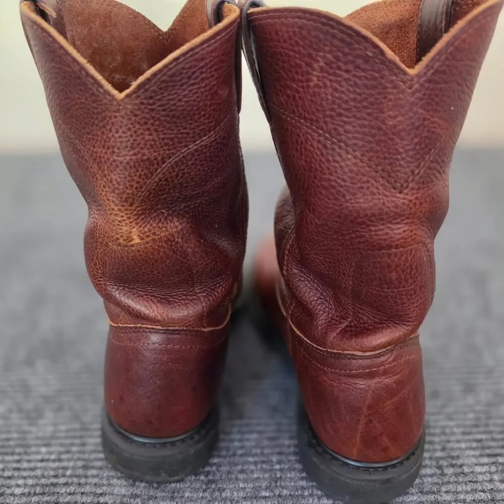 Justin Men's 11M Brown Leather Pull-On Work Boots Slip Resistant Soles
